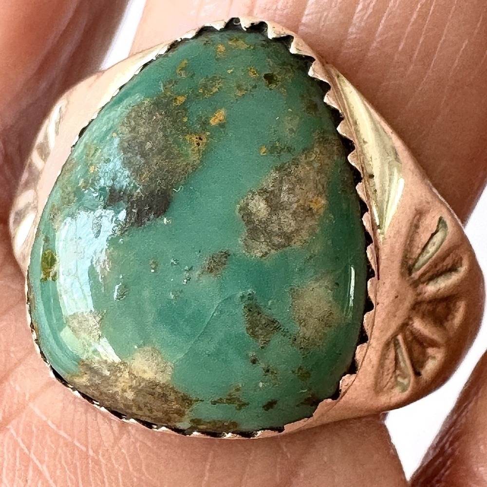Navajo Turquoise Band Sz 11 Ring Annie Lincoln Sterling Handmade Wedding Native